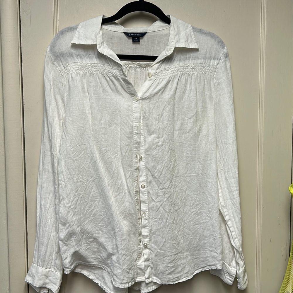 Land’s End White Linen Blouse sz S